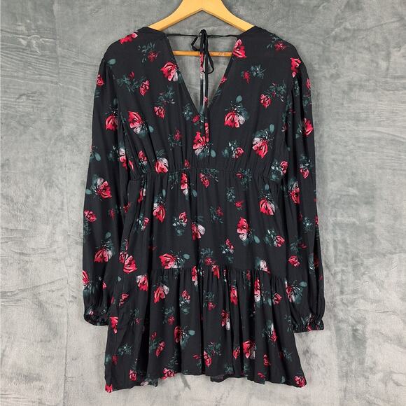 Womens Dress Small‎ Black Romantic Boho Floral Tiered Mini Gauze Feminine Fairy - Picture 8 of 8